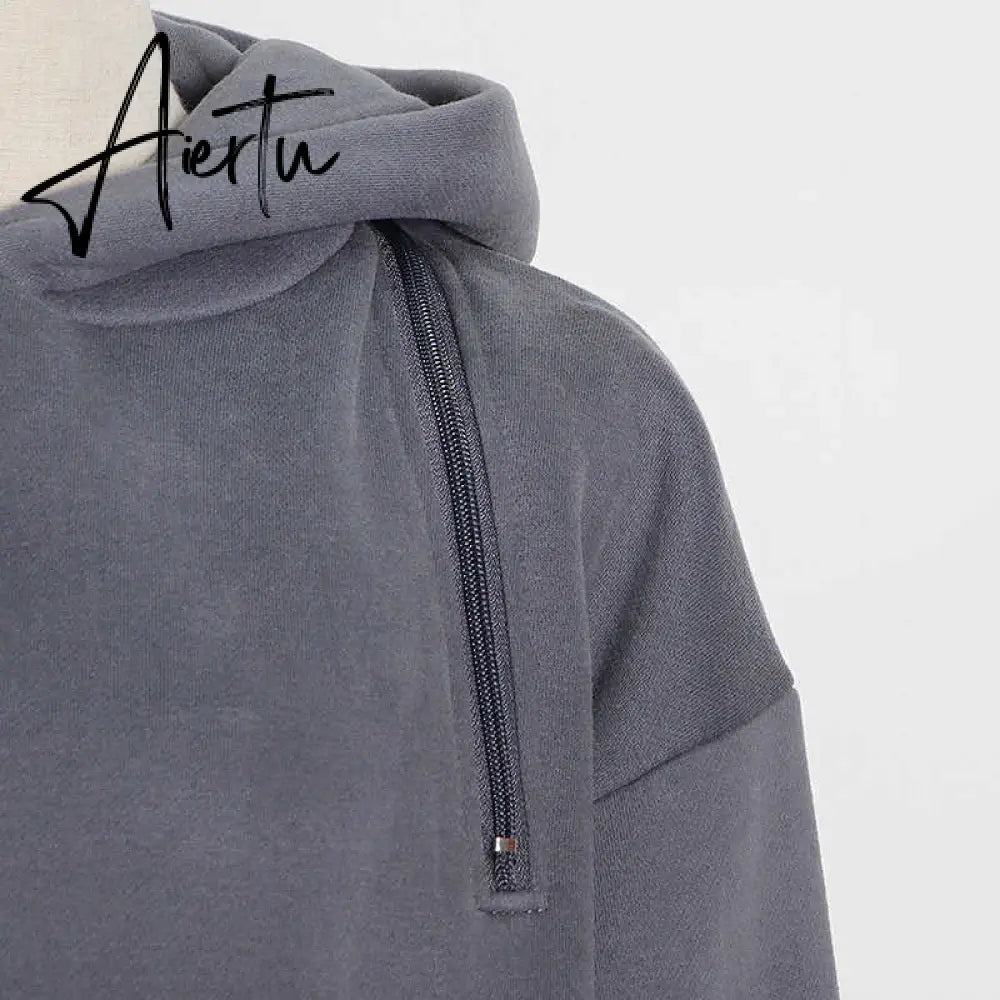 Aiertu  Casual Solid Sweatshirt For Women Hooded Collar Long Sleeve Hollow Out Minimalist Sweatshirts Female Fashion Fall Aiertu