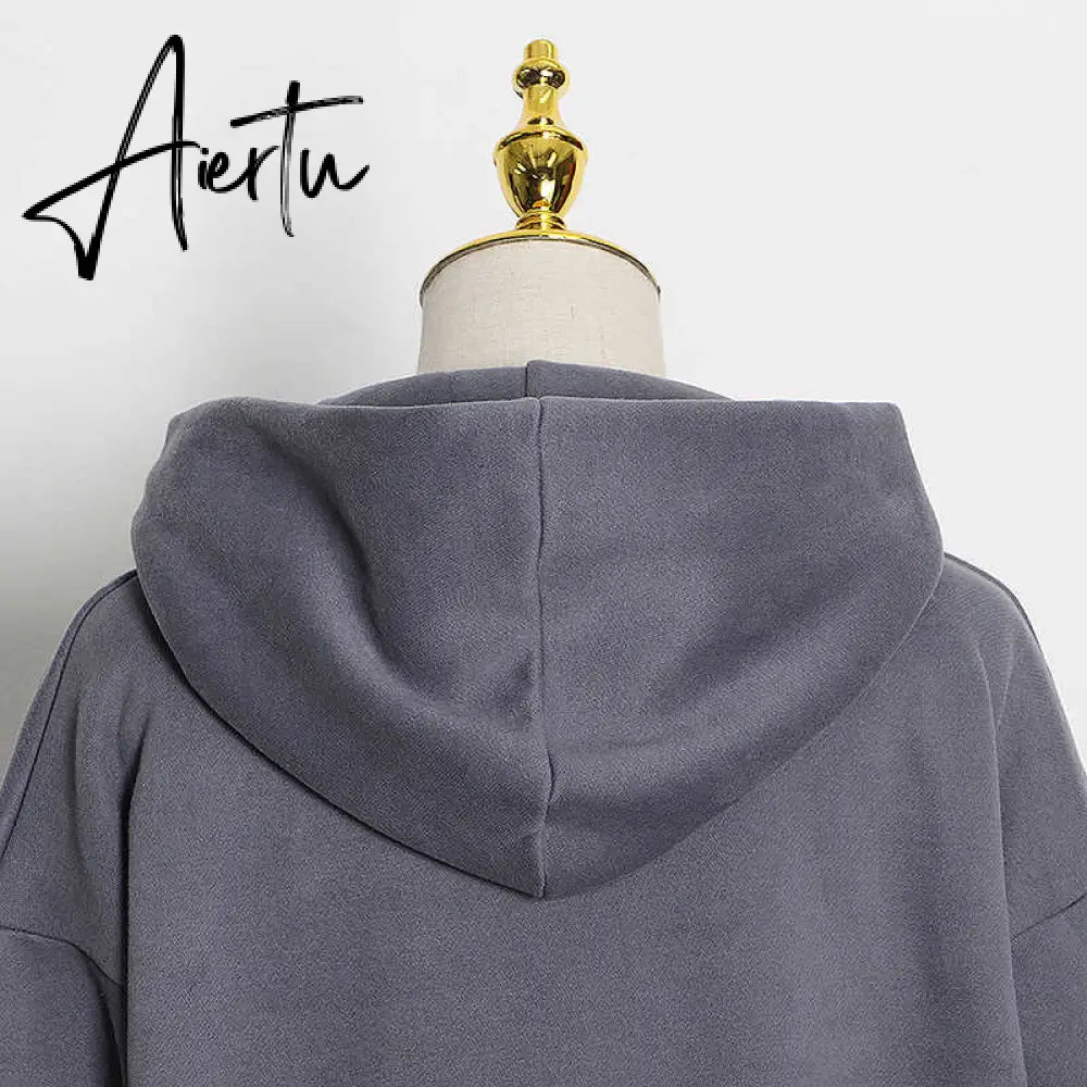 Aiertu  Casual Solid Sweatshirt For Women Hooded Collar Long Sleeve Hollow Out Minimalist Sweatshirts Female Fashion Fall Aiertu