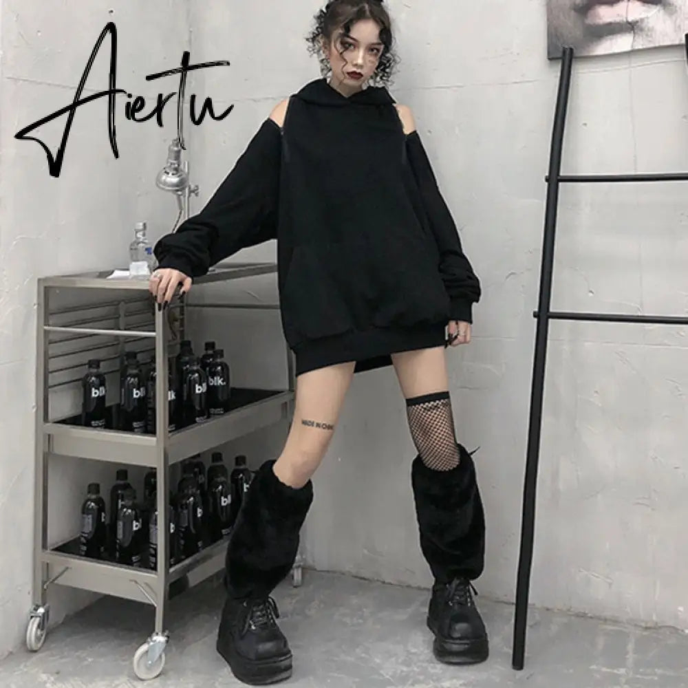 Aiertu  Casual Solid Sweatshirt For Women Hooded Collar Long Sleeve Hollow Out Minimalist Sweatshirts Female Fashion Fall Aiertu