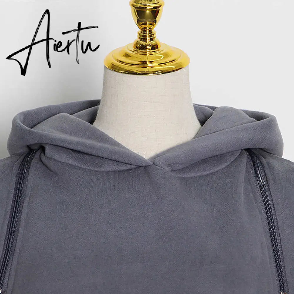 Aiertu  Casual Solid Sweatshirt For Women Hooded Collar Long Sleeve Hollow Out Minimalist Sweatshirts Female Fashion Fall Aiertu