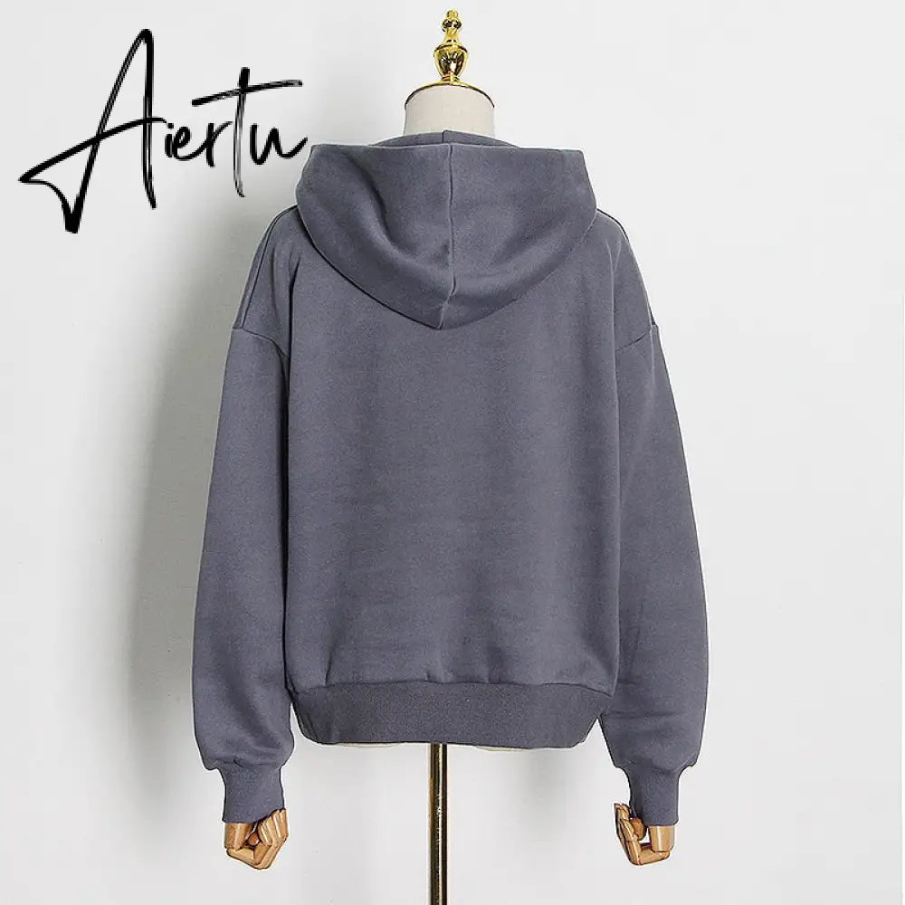 Aiertu  Casual Solid Sweatshirt For Women Hooded Collar Long Sleeve Hollow Out Minimalist Sweatshirts Female Fashion Fall Aiertu