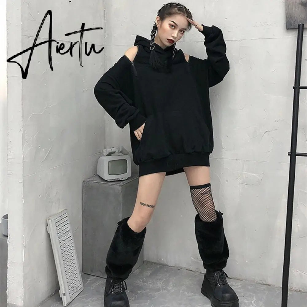 Aiertu  Casual Solid Sweatshirt For Women Hooded Collar Long Sleeve Hollow Out Minimalist Sweatshirts Female Fashion Fall Aiertu