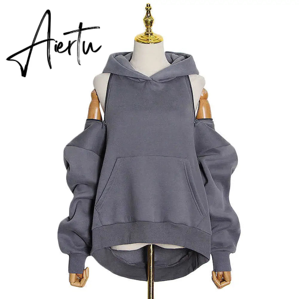 Aiertu  Casual Solid Sweatshirt For Women Hooded Collar Long Sleeve Hollow Out Minimalist Sweatshirts Female Fashion Fall Aiertu