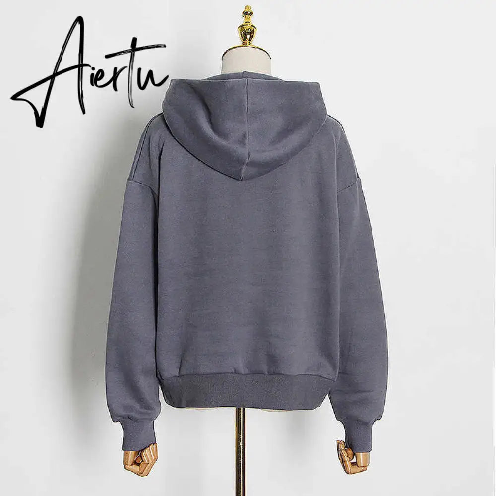Aiertu  Casual Solid Sweatshirt For Women Hooded Collar Long Sleeve Hollow Out Minimalist Sweatshirts Female Fashion Fall Aiertu