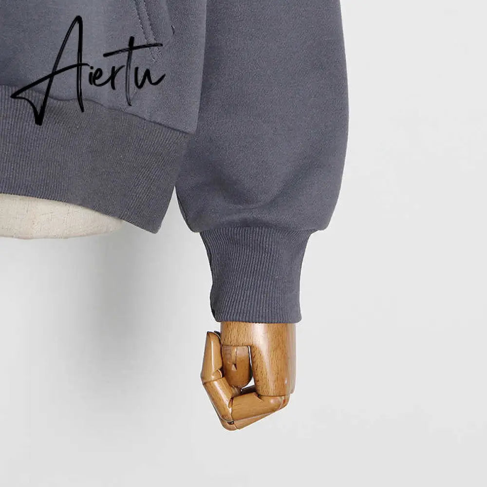 Aiertu  Casual Solid Sweatshirt For Women Hooded Collar Long Sleeve Hollow Out Minimalist Sweatshirts Female Fashion Fall Aiertu