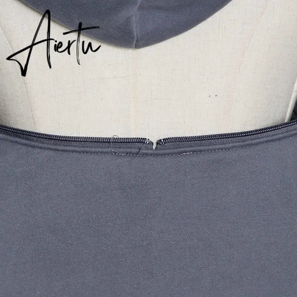 Aiertu  Casual Solid Sweatshirt For Women Hooded Collar Long Sleeve Hollow Out Minimalist Sweatshirts Female Fashion Fall Aiertu