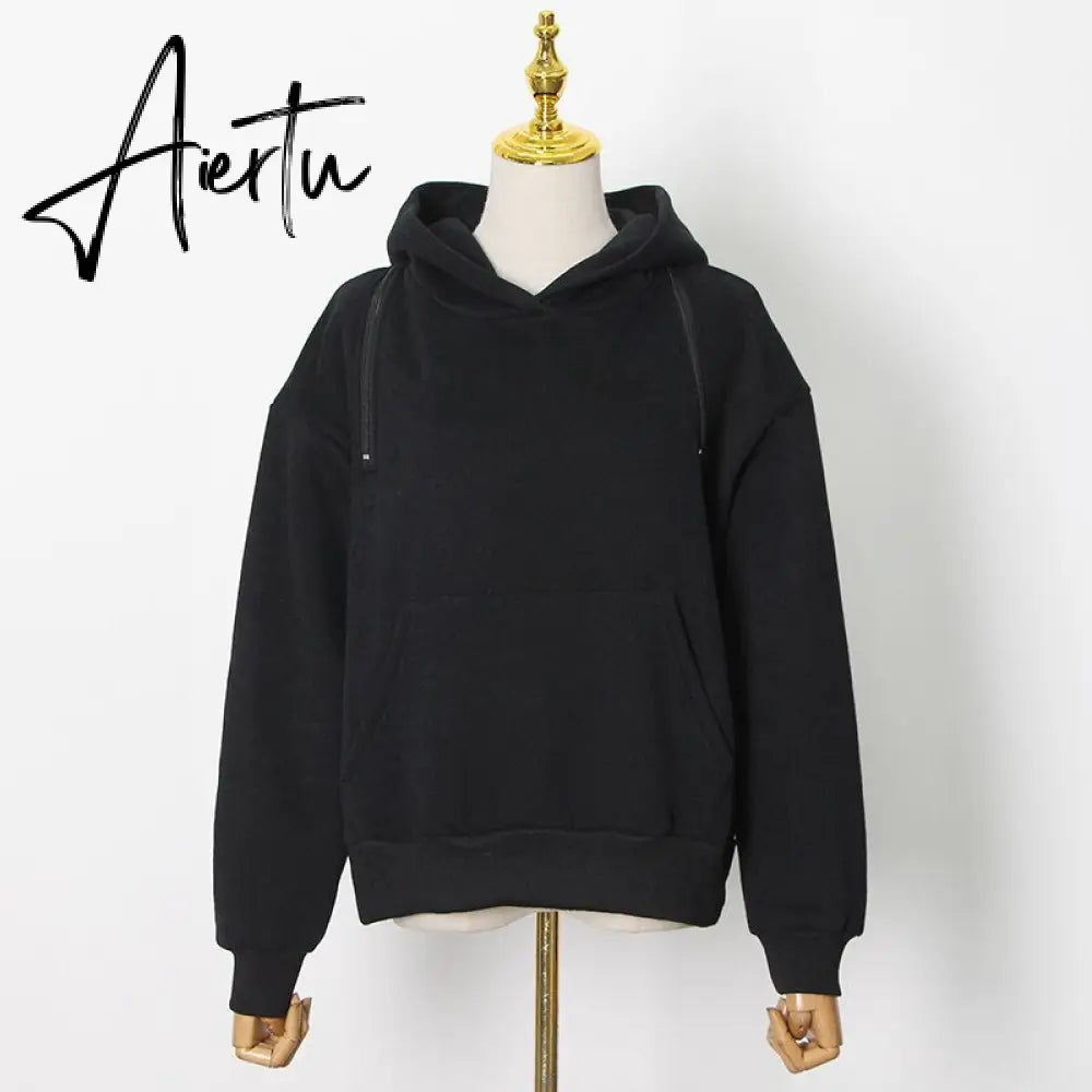 Aiertu  Casual Solid Sweatshirt For Women Hooded Collar Long Sleeve Hollow Out Minimalist Sweatshirts Female Fashion Fall Aiertu