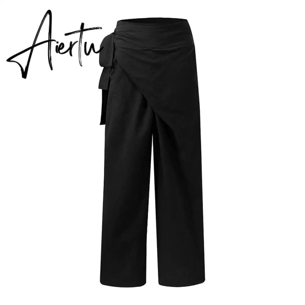 Aiertu Celmia Summer Breathable Cotton Long Pants Women Casual High Waist Lightweight Trouser Fashion Solid Wide Leg Pantalon Aiertu
