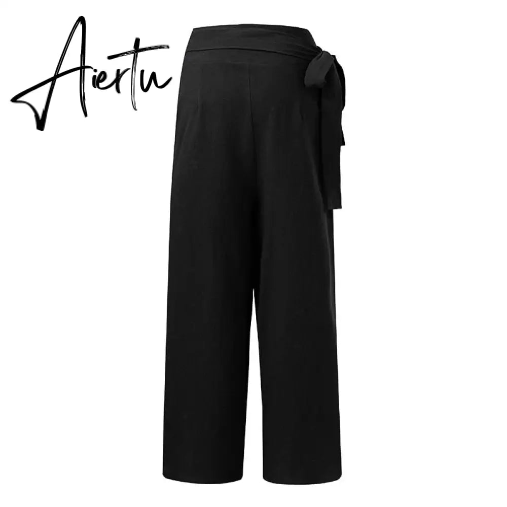 Aiertu Celmia Summer Breathable Cotton Long Pants Women Casual High Waist Lightweight Trouser Fashion Solid Wide Leg Pantalon Aiertu