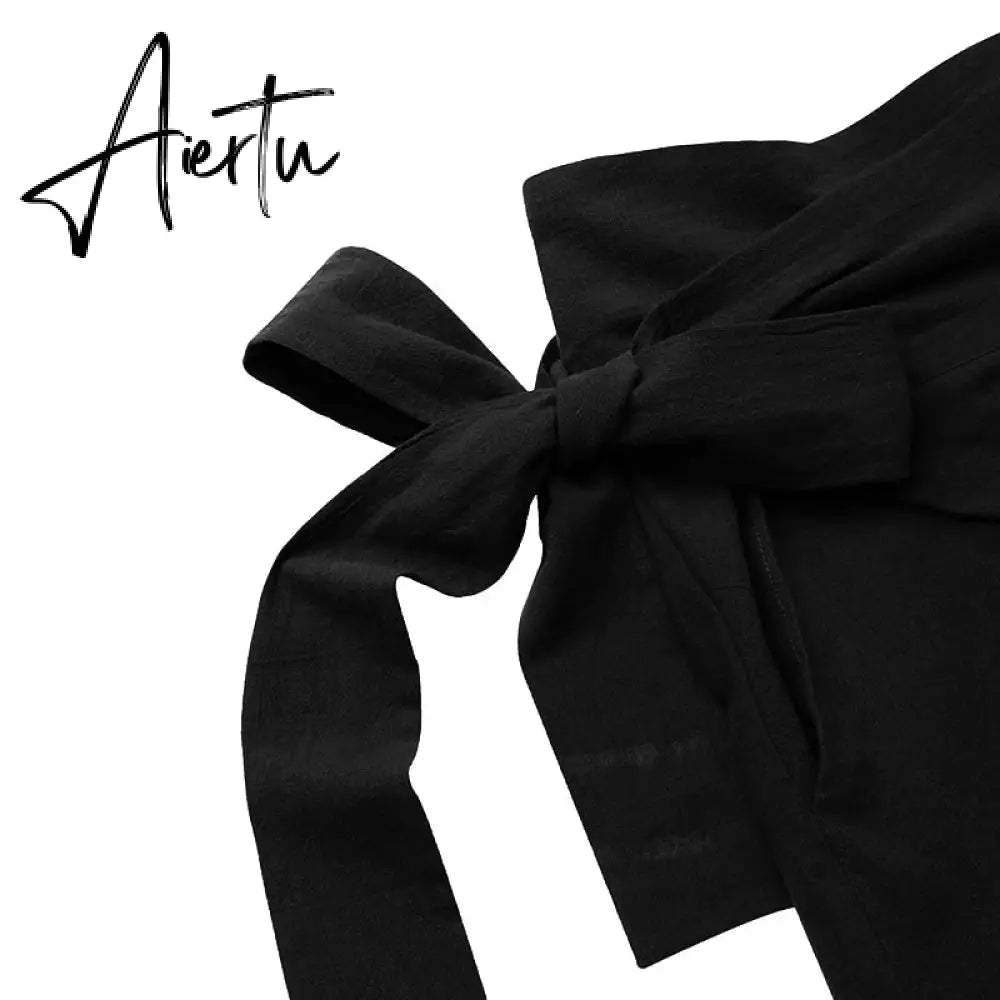 Aiertu Celmia Summer Breathable Cotton Long Pants Women Casual High Waist Lightweight Trouser Fashion Solid Wide Leg Pantalon Aiertu
