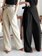 Aiertu Celmia Summer Breathable Cotton Long Pants Women Casual High Waist Lightweight Trouser Fashion Solid Wide Leg Pantalon Aiertu