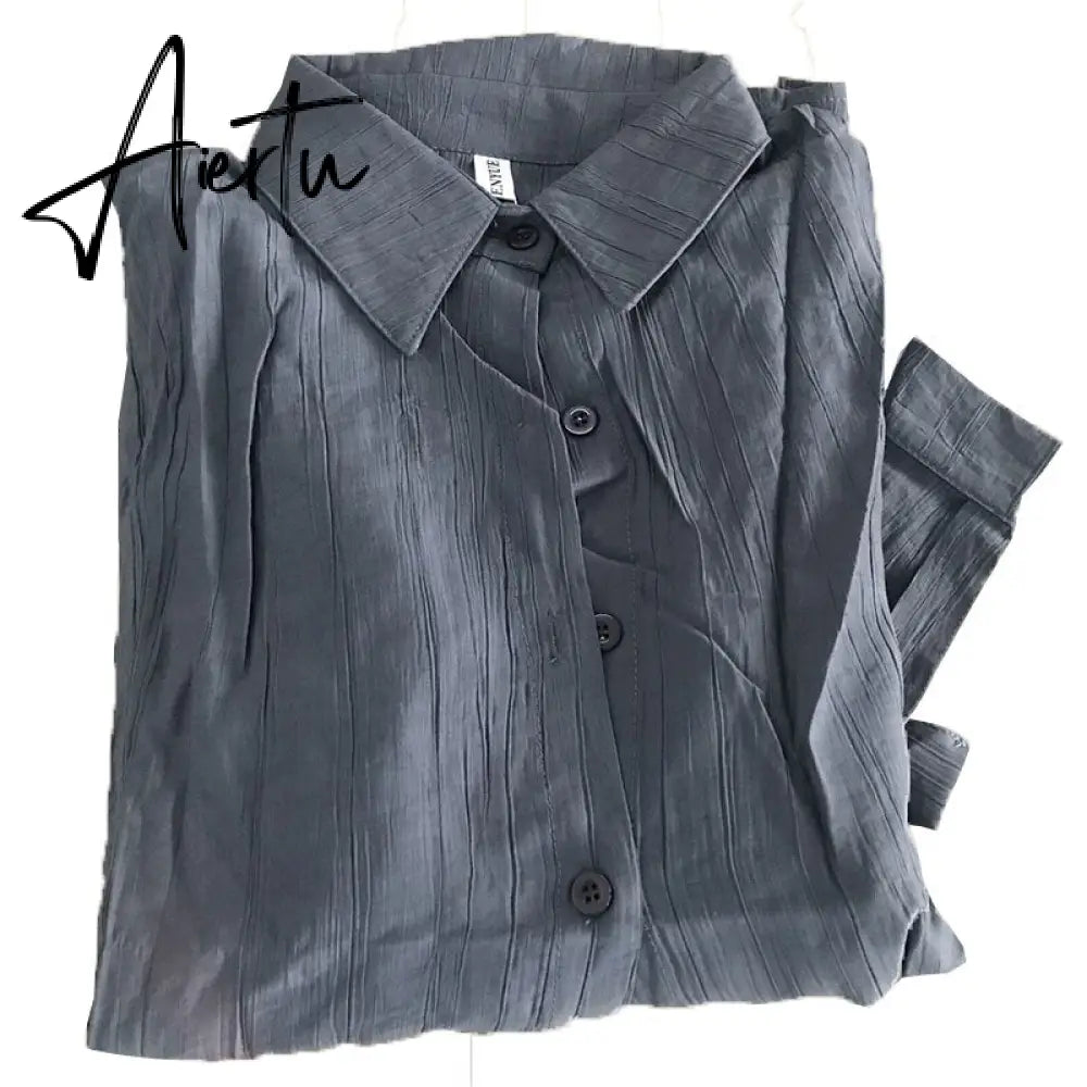 Aiertu Chic Loose Long Sleeve Blouse Women Clothing Irregular White Sunscreen Shirt Women  Fashion Casual Button Shirts Tops Aiertu