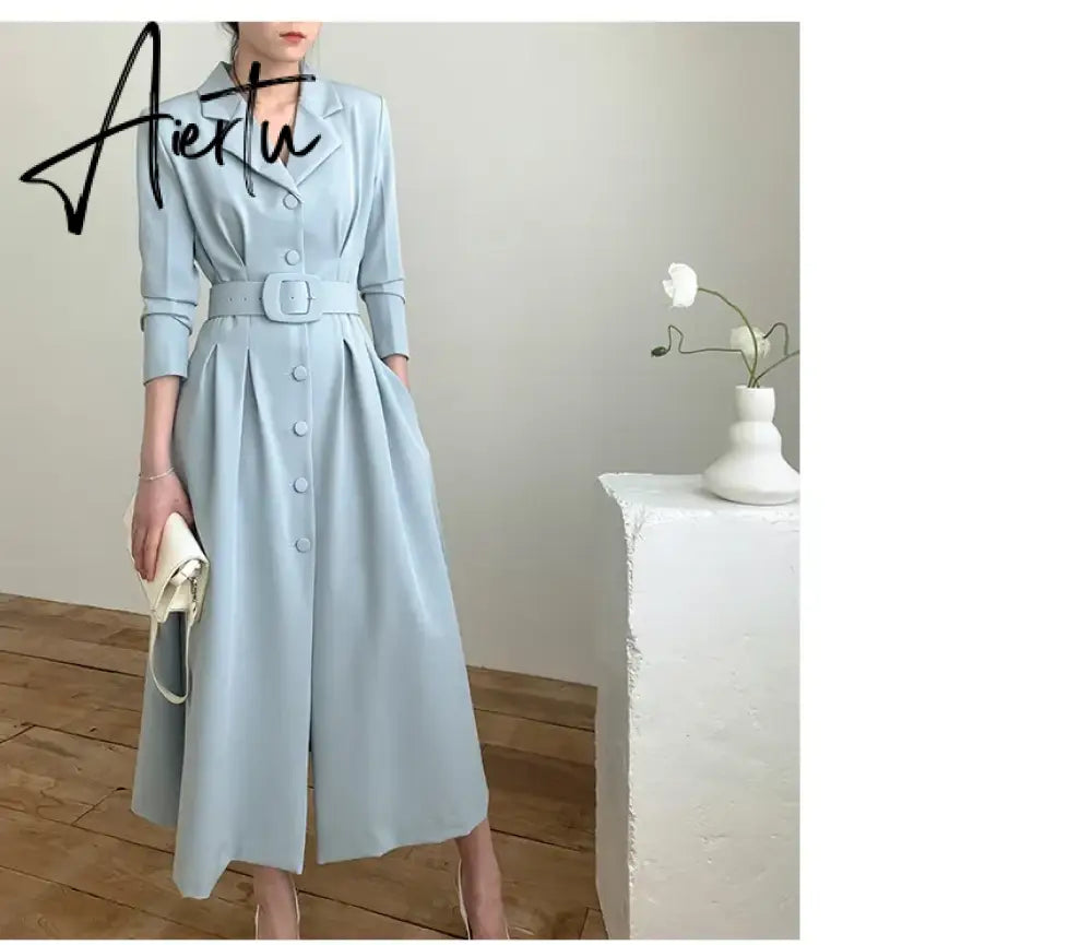 Aiertu Chic Solid Color Simple Basic Woman Dress Spring Fashion Street Women Dress Black Khaki Apricot Blue A-line Dress Female Aiertu