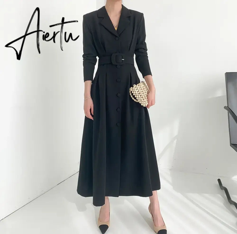 Aiertu Chic Solid Color Simple Basic Woman Dress Spring Fashion Street Women Dress Black Khaki Apricot Blue A-line Dress Female Aiertu