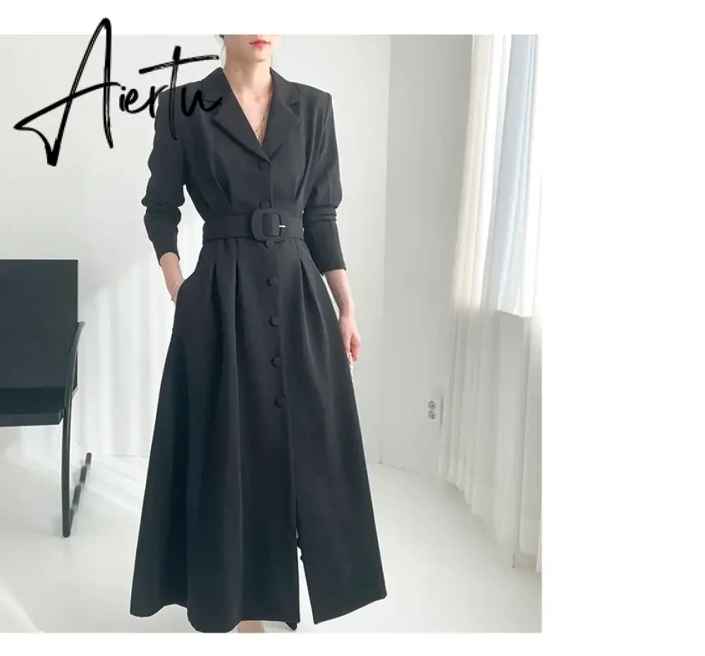 Aiertu Chic Solid Color Simple Basic Woman Dress Spring Fashion Street Women Dress Black Khaki Apricot Blue A-line Dress Female Aiertu