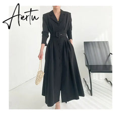 Aiertu Chic Solid Color Simple Basic Woman Dress Spring Fashion Street Women Dress Black Khaki Apricot Blue A-line Dress Female Aiertu