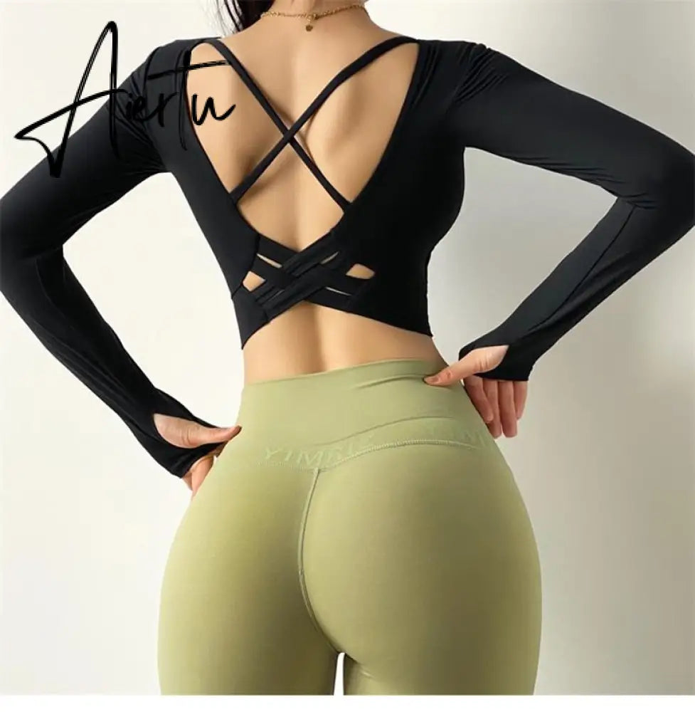 Aiertu  Cloud Hide Sexy Sports Bra Women Fitness Long Sleeve Underwear Blouse Push Up Yoga Crop Top Running Gym Shirt Winter Activewear Aiertu