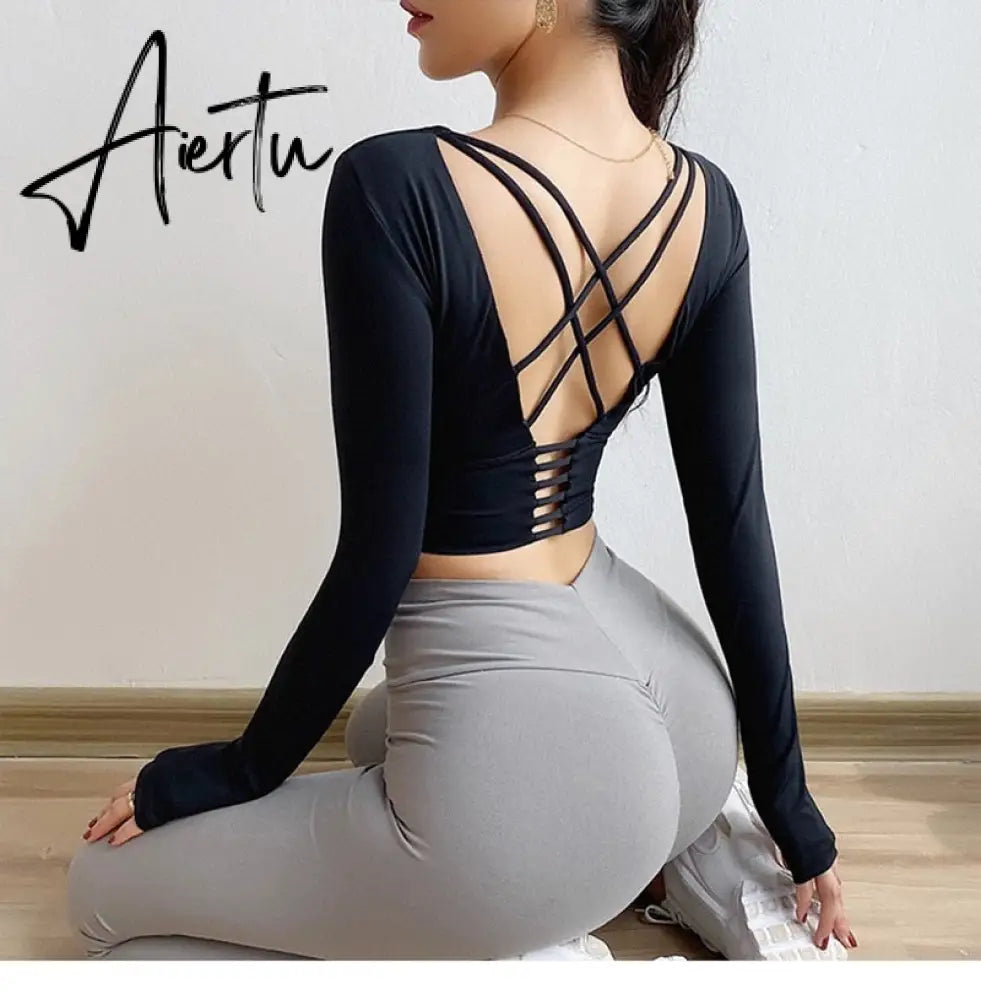 Aiertu  Cloud Hide Sexy Sports Bra Women Fitness Long Sleeve Underwear Blouse Push Up Yoga Crop Top Running Gym Shirt Winter Activewear Aiertu