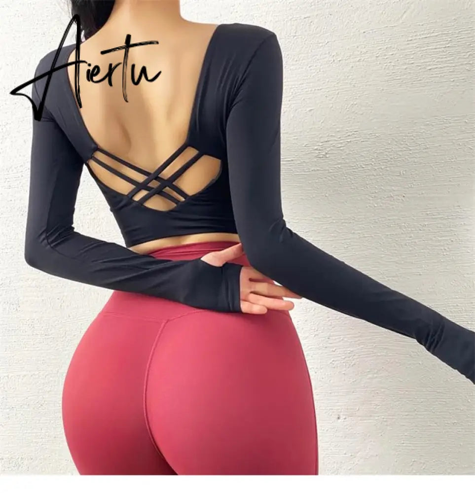 Aiertu  Cloud Hide Sexy Sports Bra Women Fitness Long Sleeve Underwear Blouse Push Up Yoga Crop Top Running Gym Shirt Winter Activewear Aiertu