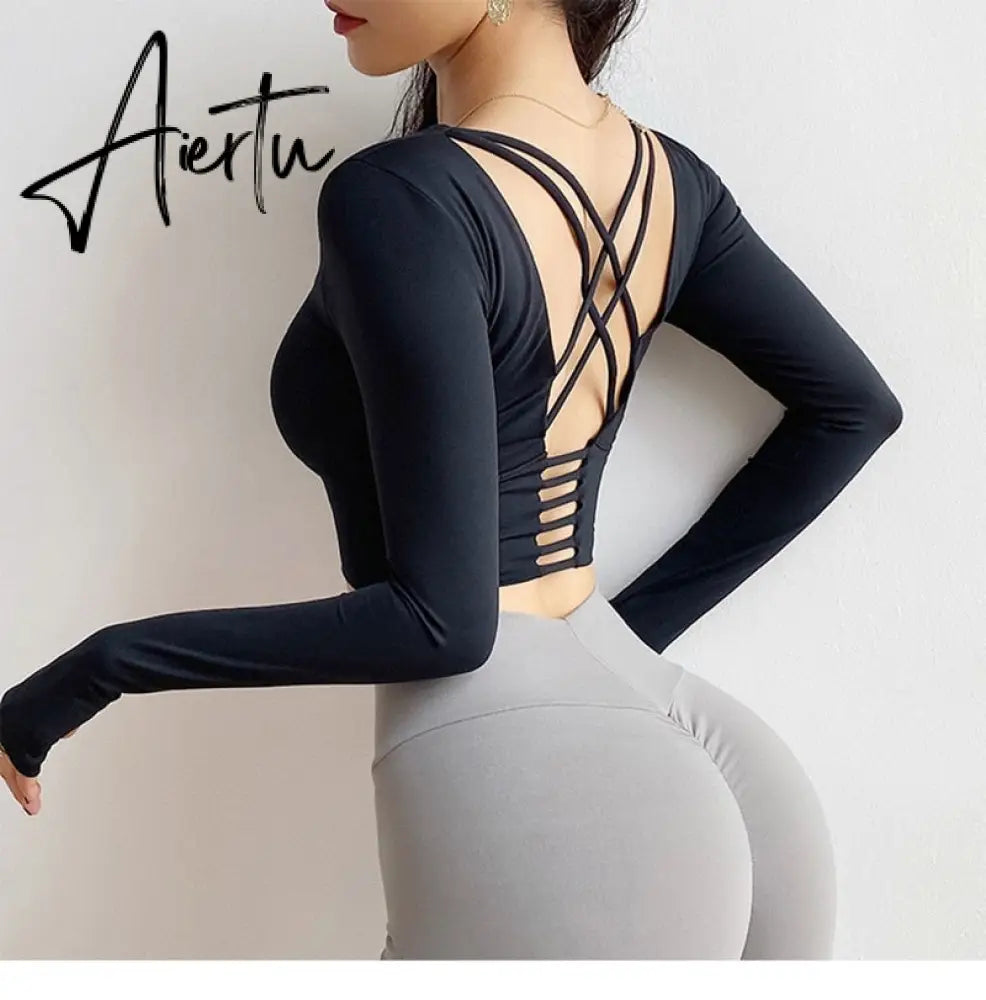 Aiertu  Cloud Hide Sexy Sports Bra Women Fitness Long Sleeve Underwear Blouse Push Up Yoga Crop Top Running Gym Shirt Winter Activewear Aiertu