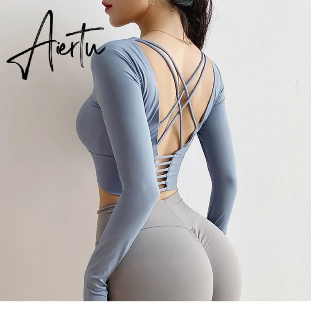 Aiertu  Cloud Hide Sexy Sports Bra Women Fitness Long Sleeve Underwear Blouse Push Up Yoga Crop Top Running Gym Shirt Winter Activewear Aiertu
