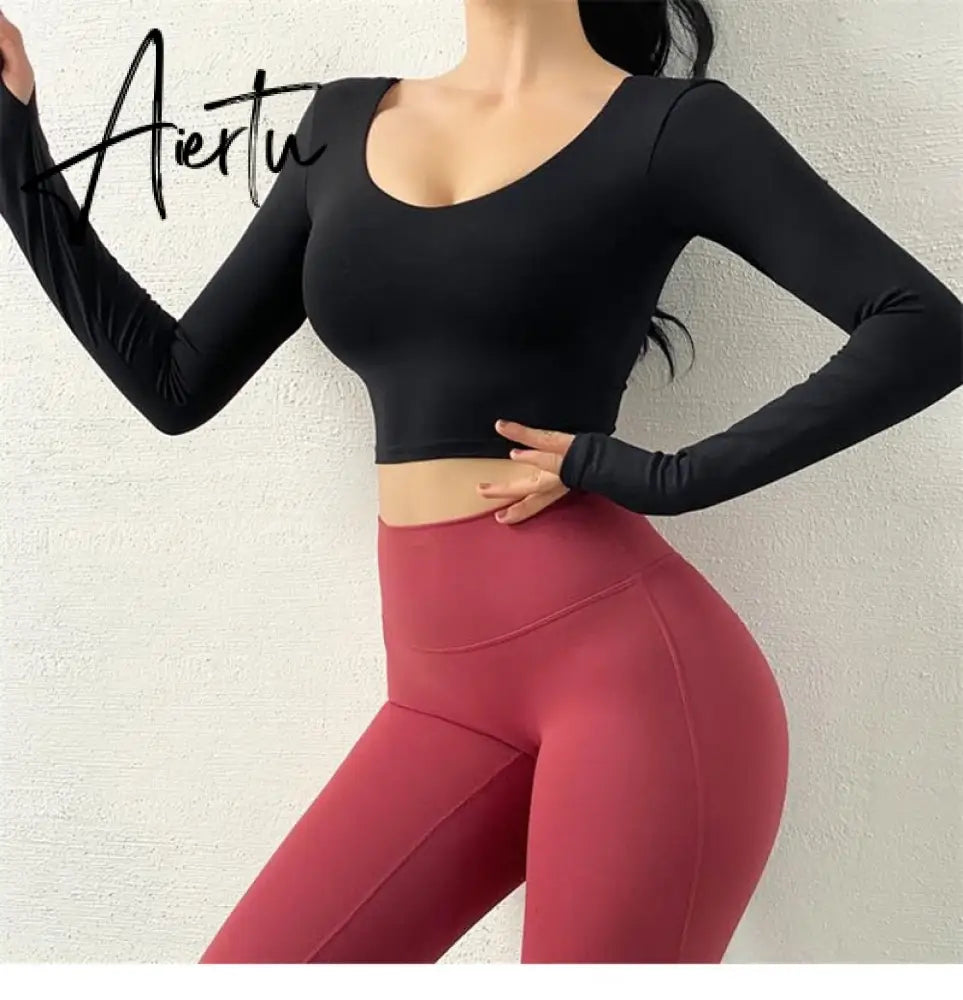Aiertu  Cloud Hide Sexy Sports Bra Women Fitness Long Sleeve Underwear Blouse Push Up Yoga Crop Top Running Gym Shirt Winter Activewear Aiertu