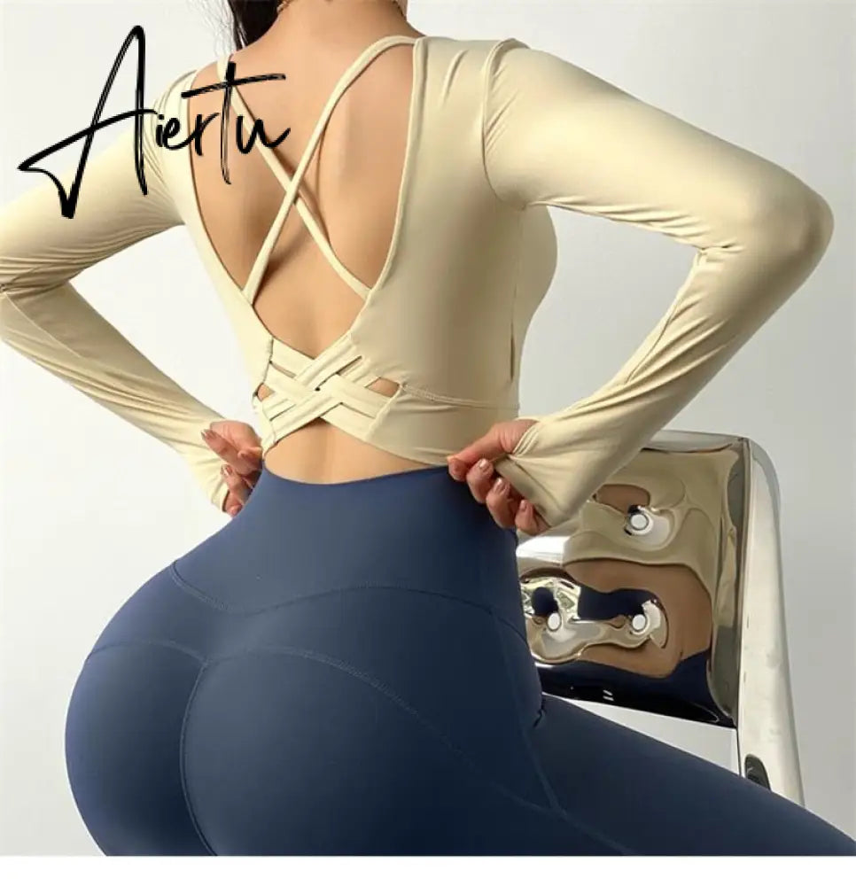 Aiertu  Cloud Hide Sexy Sports Bra Women Fitness Long Sleeve Underwear Blouse Push Up Yoga Crop Top Running Gym Shirt Winter Activewear Aiertu