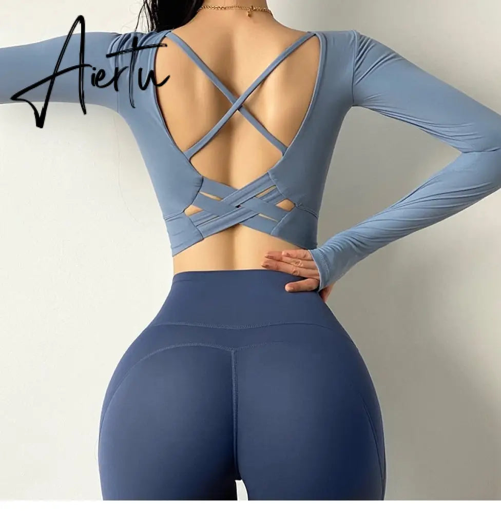 Aiertu  Cloud Hide Sexy Sports Bra Women Fitness Long Sleeve Underwear Blouse Push Up Yoga Crop Top Running Gym Shirt Winter Activewear Aiertu
