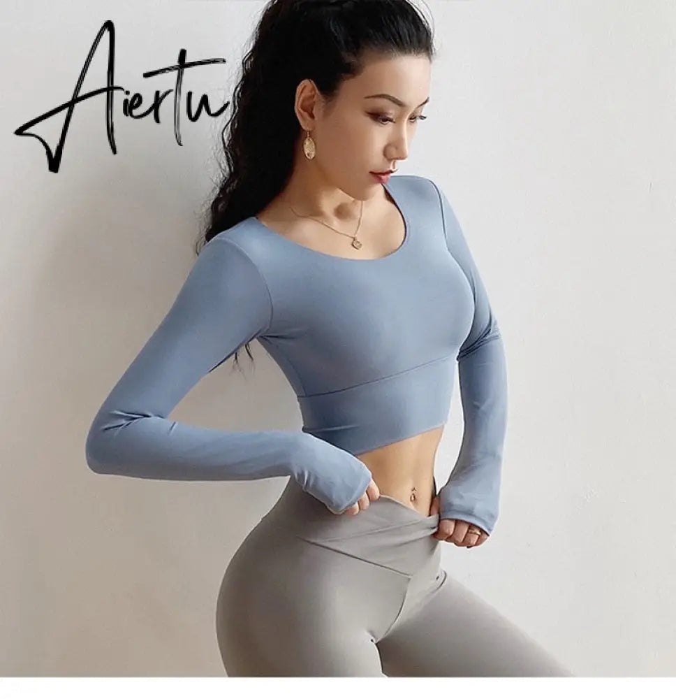 Aiertu  Cloud Hide Sexy Sports Bra Women Fitness Long Sleeve Underwear Blouse Push Up Yoga Crop Top Running Gym Shirt Winter Activewear Aiertu
