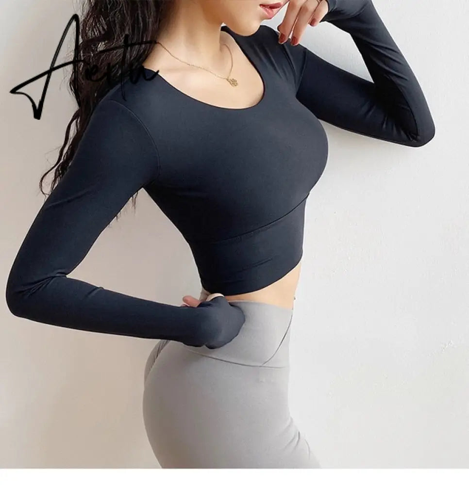 Aiertu  Cloud Hide Sexy Sports Bra Women Fitness Long Sleeve Underwear Blouse Push Up Yoga Crop Top Running Gym Shirt Winter Activewear Aiertu