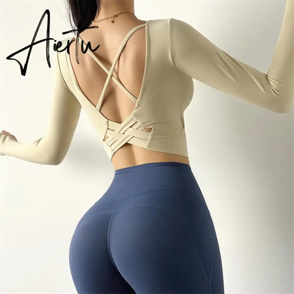 Aiertu  Cloud Hide Sexy Sports Bra Women Fitness Long Sleeve Underwear Blouse Push Up Yoga Crop Top Running Gym Shirt Winter Activewear Aiertu