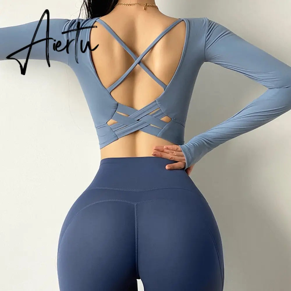 Aiertu  Cloud Hide Sexy Sports Bra Women Fitness Long Sleeve Underwear Blouse Push Up Yoga Crop Top Running Gym Shirt Winter Activewear Aiertu