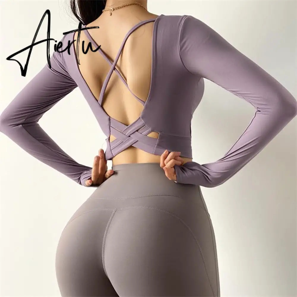 Aiertu  Cloud Hide Sexy Sports Bra Women Fitness Long Sleeve Underwear Blouse Push Up Yoga Crop Top Running Gym Shirt Winter Activewear Aiertu