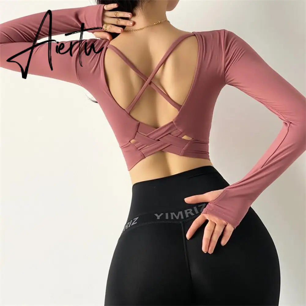 Aiertu  Cloud Hide Sexy Sports Bra Women Fitness Long Sleeve Underwear Blouse Push Up Yoga Crop Top Running Gym Shirt Winter Activewear Aiertu
