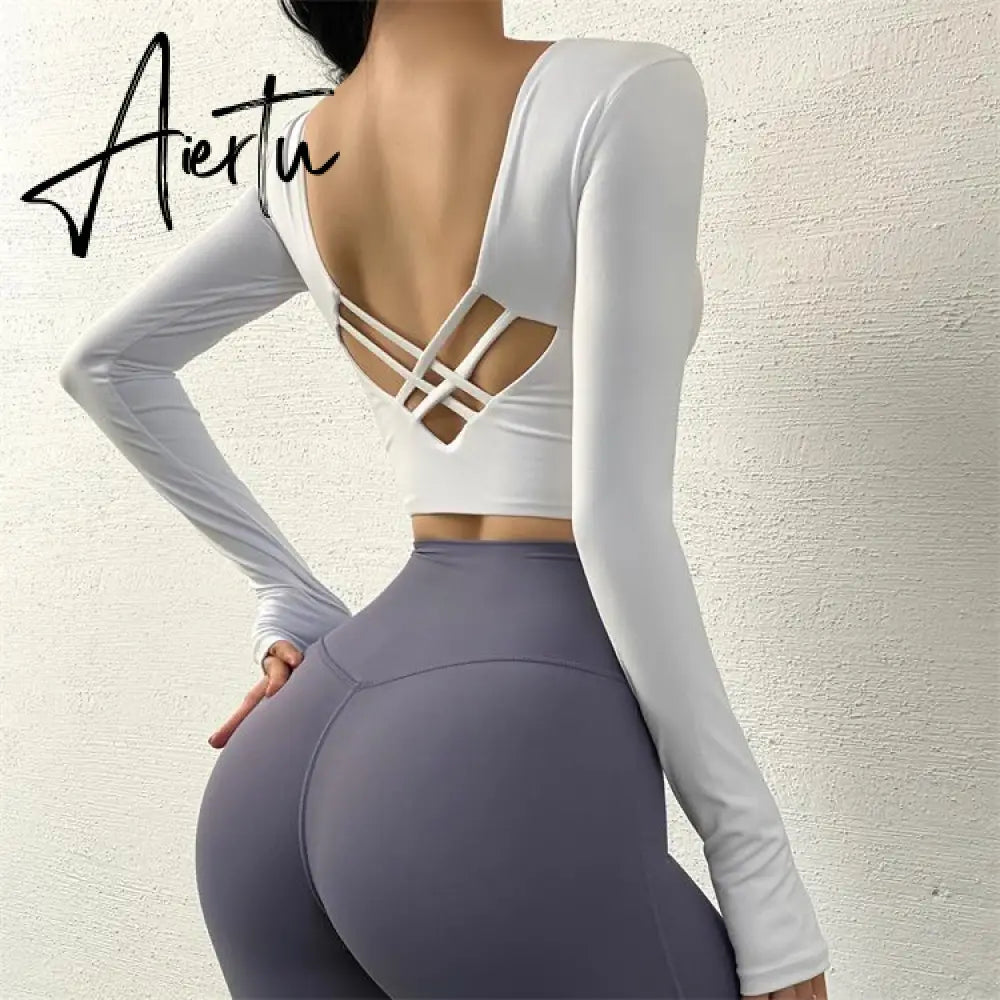 Aiertu  Cloud Hide Sexy Sports Bra Women Fitness Long Sleeve Underwear Blouse Push Up Yoga Crop Top Running Gym Shirt Winter Activewear Aiertu