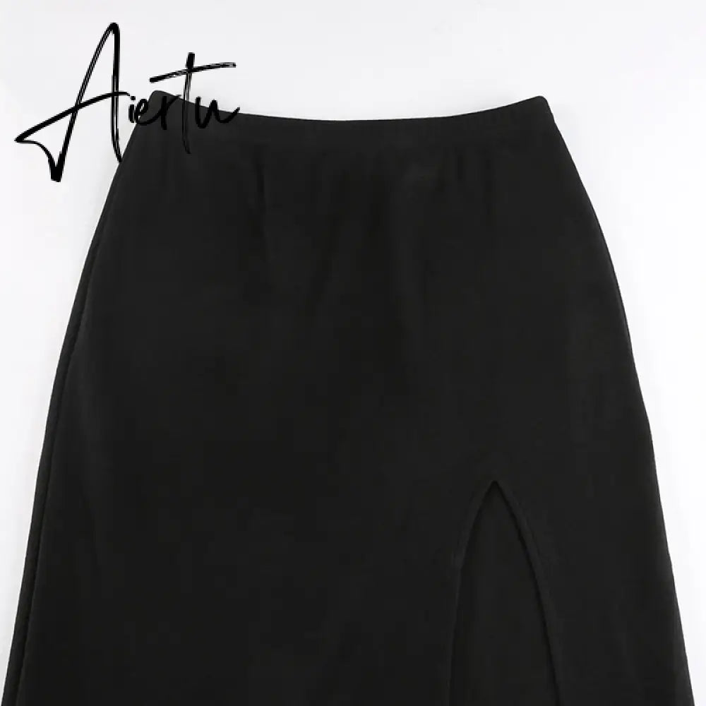 Aiertu Clubwear Sexy Slim Dress Set Women Holiday Basic Solid 2 Piece Sets Sleeveless Crop Tops High Waist Split Maxi Skirts Aiertu