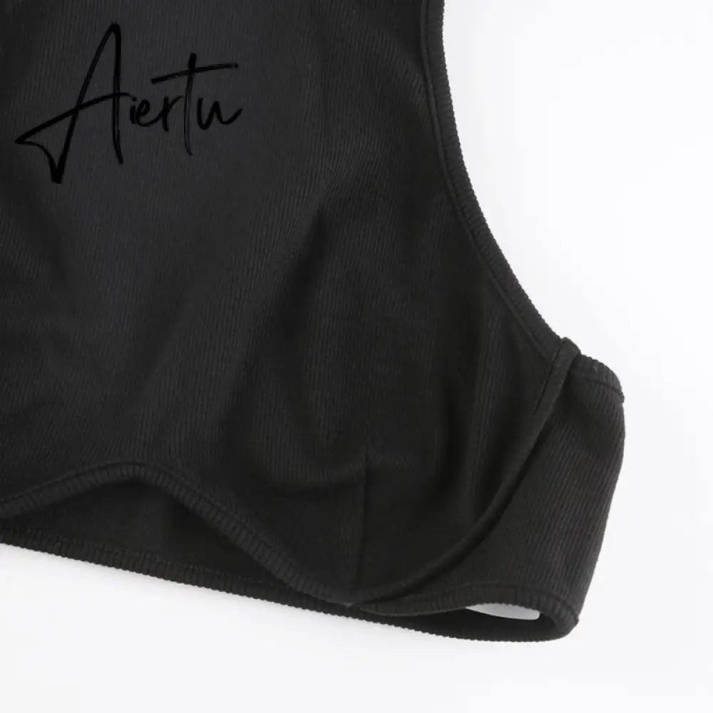 Aiertu Clubwear Sexy Slim Dress Set Women Holiday Basic Solid 2 Piece Sets Sleeveless Crop Tops High Waist Split Maxi Skirts Aiertu