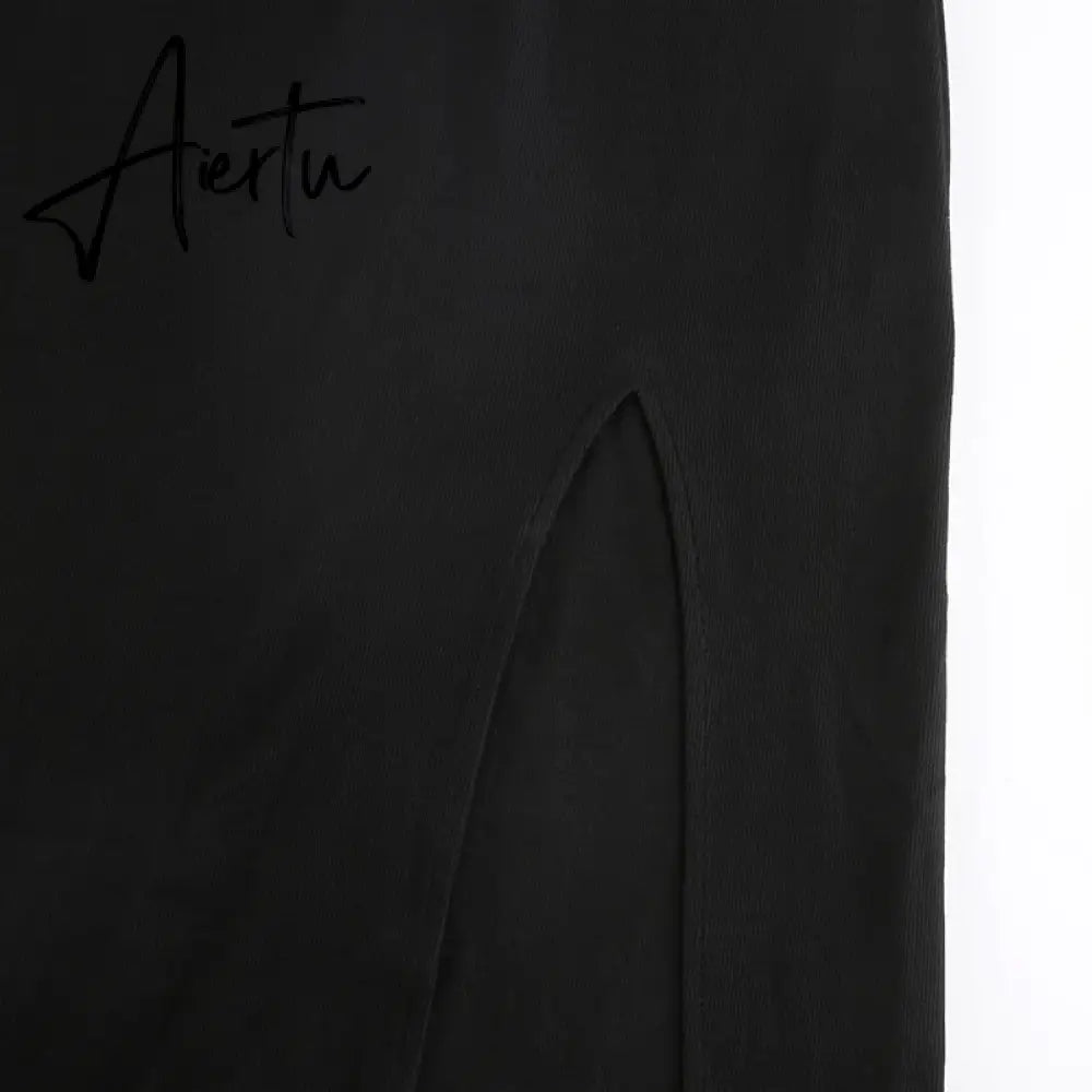 Aiertu Clubwear Sexy Slim Dress Set Women Holiday Basic Solid 2 Piece Sets Sleeveless Crop Tops High Waist Split Maxi Skirts Aiertu