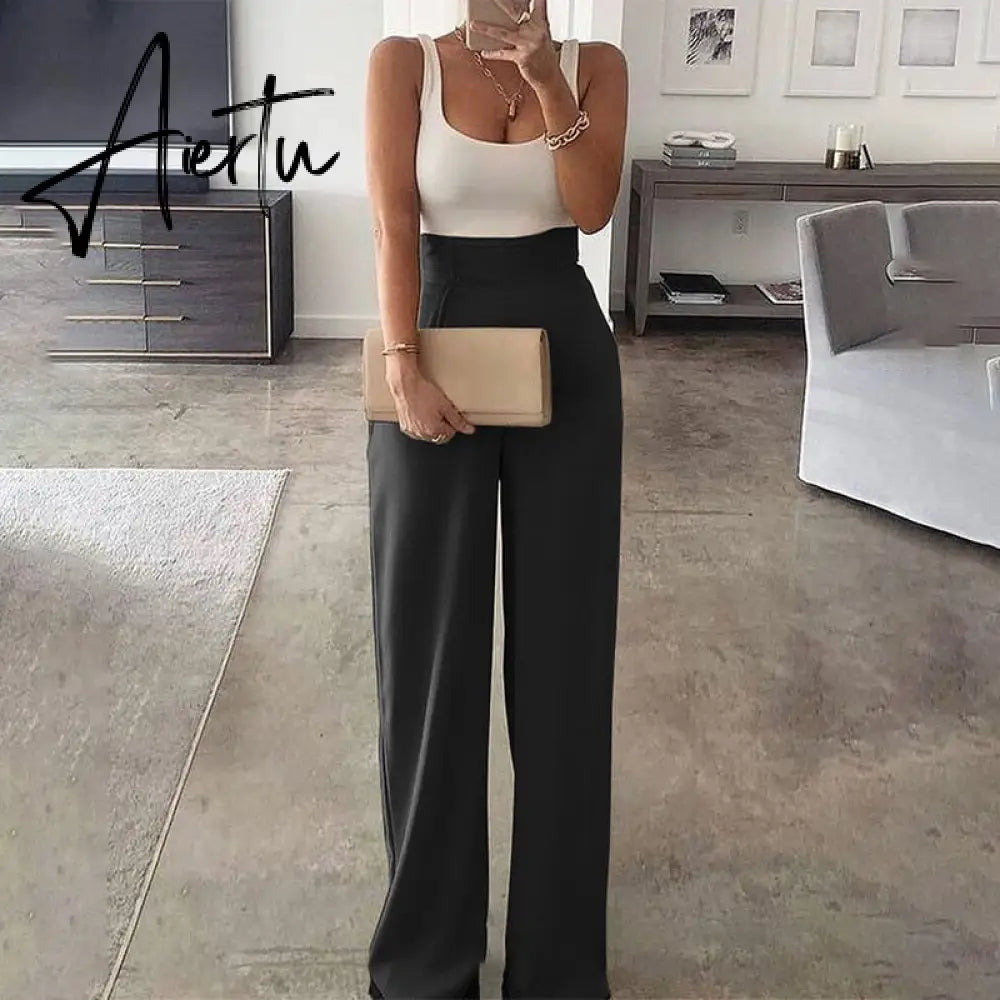 Aiertu Color Matching Women Sling Loose Jumpsuit High Waist Straight Female Casual Jumpsuits Summer Fashion Office Ladies Clothes Aiertu