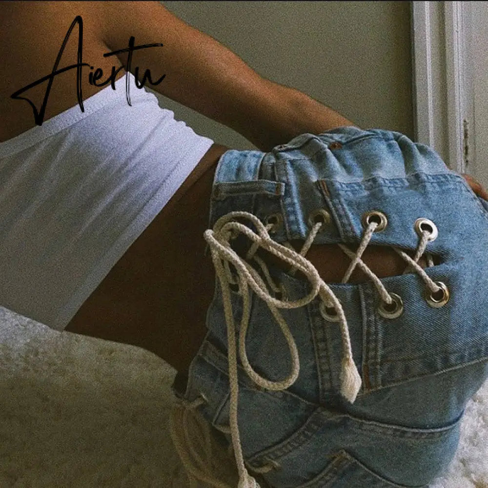 Aiertu Cotton Bandage Cut Out Sexy Y2K Jeans Autumn Winter Women Fashion Streetwear Outfits Denim Pants Trousers Aiertu