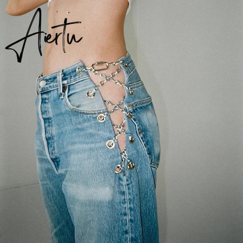 Aiertu Cotton Bandage Cut Out Sexy Y2K Jeans Autumn Winter Women Fashion Streetwear Outfits Denim Pants Trousers Aiertu