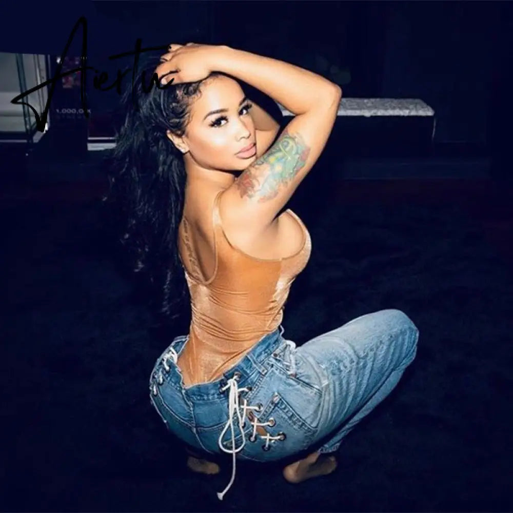 Aiertu Cotton Bandage Cut Out Sexy Y2K Jeans Autumn Winter Women Fashion Streetwear Outfits Denim Pants Trousers Aiertu