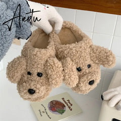 Aiertu Cute Animal Slipper For Women Girls Fashion Kawaii Fluffy Winter Warm Slippers Woman Cartoon Milk Cow House Slippers Funny Shoes Aiertu