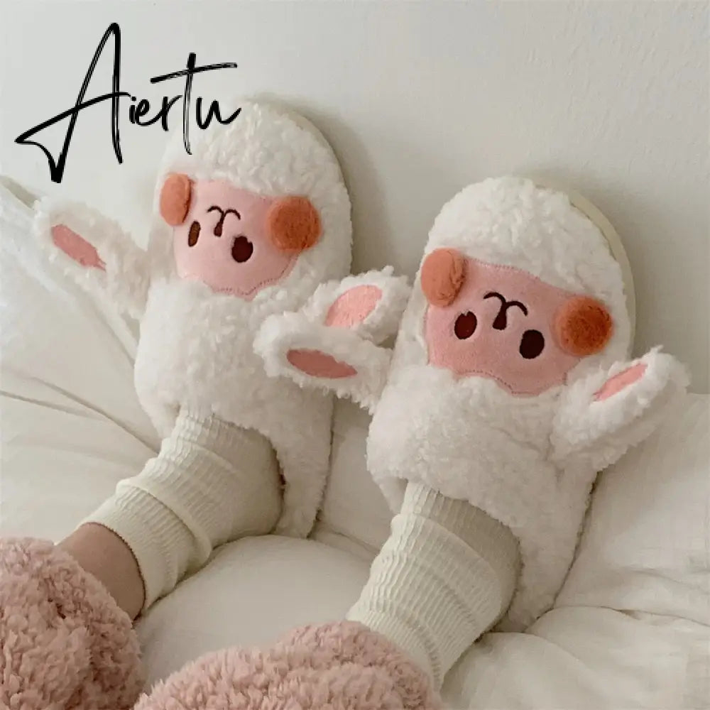 Aiertu Cute Animal Slipper For Women Girls Fashion Kawaii Fluffy Winter Warm Slippers Woman Cartoon Milk Cow House Slippers Funny Shoes Aiertu