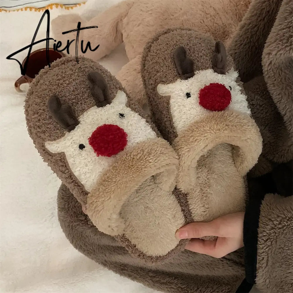 Aiertu Cute Animal Slipper For Women Girls Fashion Kawaii Fluffy Winter Warm Slippers Woman Cartoon Milk Cow House Slippers Funny Shoes Aiertu