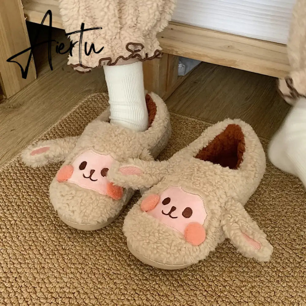 Aiertu Cute Animal Slipper For Women Girls Fashion Kawaii Fluffy Winter Warm Slippers Woman Cartoon Milk Cow House Slippers Funny Shoes Aiertu