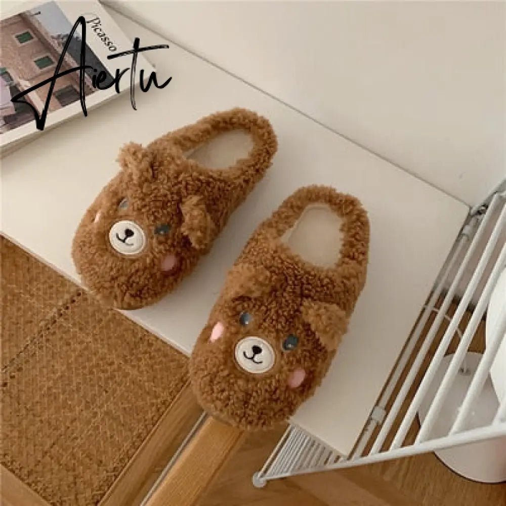 Aiertu Cute Animal Slipper For Women Girls Fashion Kawaii Fluffy Winter Warm Slippers Woman Cartoon Milk Cow House Slippers Funny Shoes Aiertu