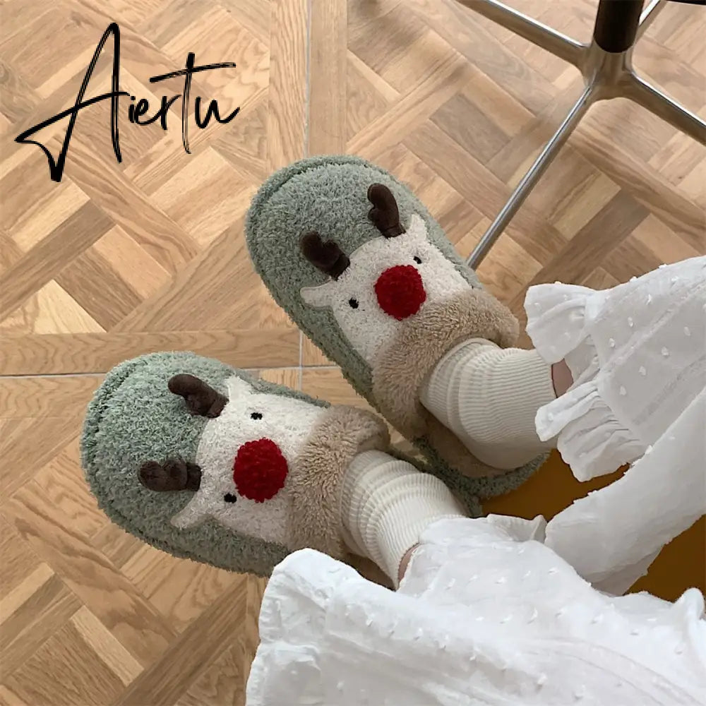 Aiertu Cute Animal Slipper For Women Girls Fashion Kawaii Fluffy Winter Warm Slippers Woman Cartoon Milk Cow House Slippers Funny Shoes Aiertu