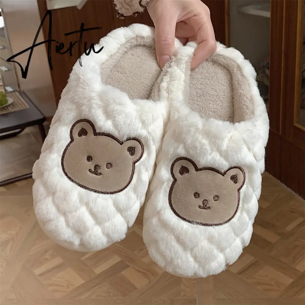 Aiertu Cute Animal Slipper For Women Girls Fashion Kawaii Fluffy Winter Warm Slippers Woman Cartoon Milk Cow House Slippers Funny Shoes Aiertu