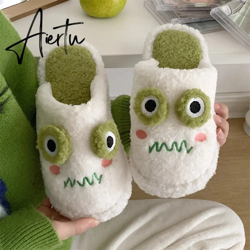 Aiertu Cute Animal Slipper For Women Girls Fashion Kawaii Fluffy Winter Warm Slippers Woman Cartoon Milk Cow House Slippers Funny Shoes Aiertu